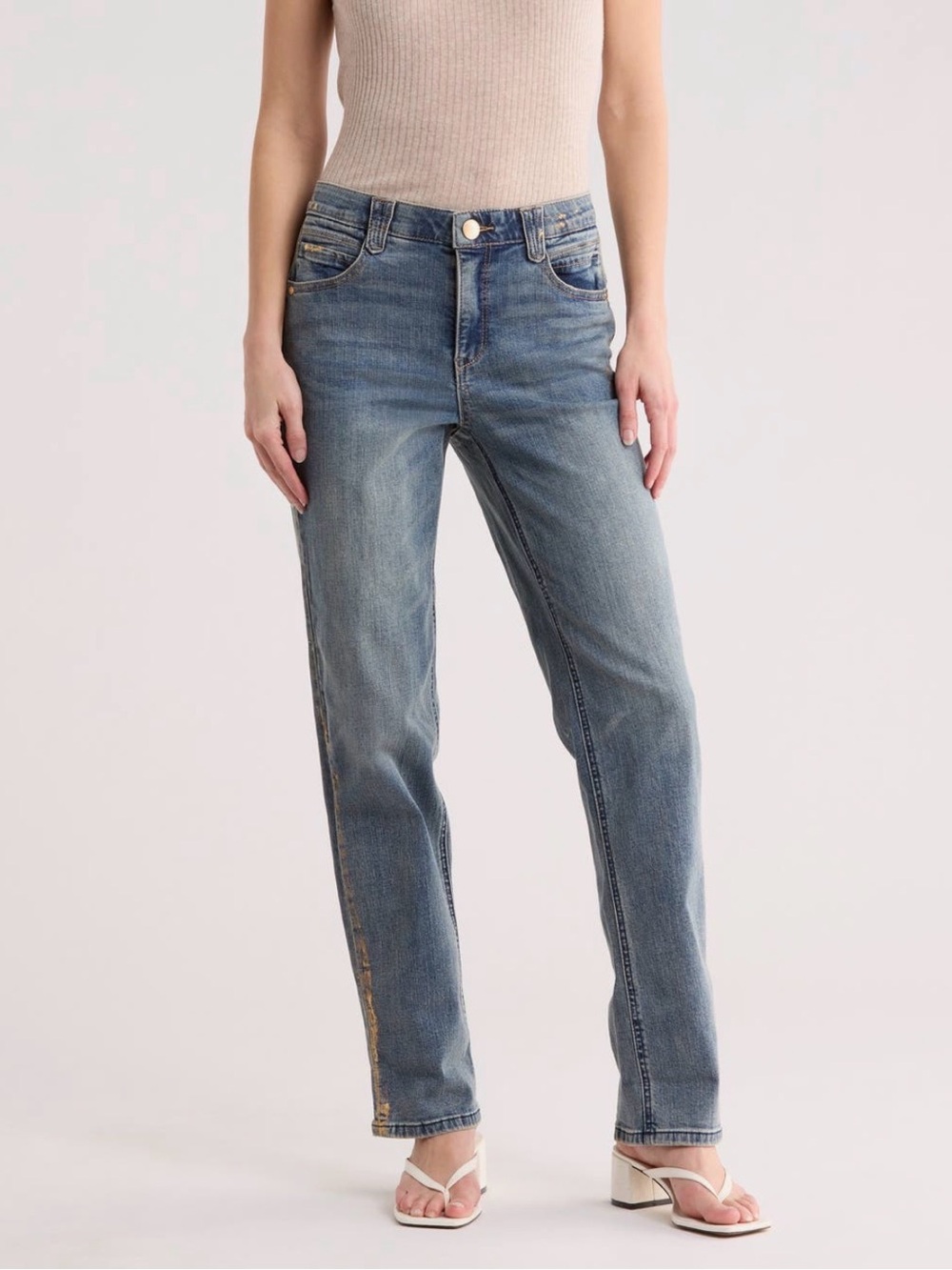 Democracy Absolution High Rise Boyfriend Jeans Gold Metallic Size 8 NWT